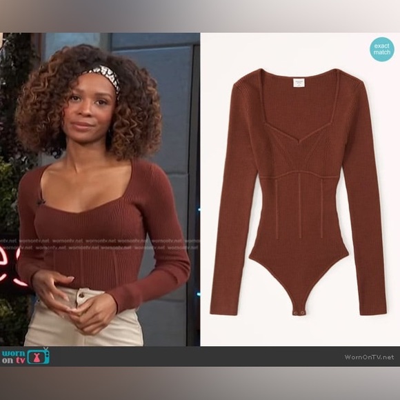 Abercrombie & Fitch Brown Corset Sweetheart Sweater Bodysuit - Picture 5 of 5